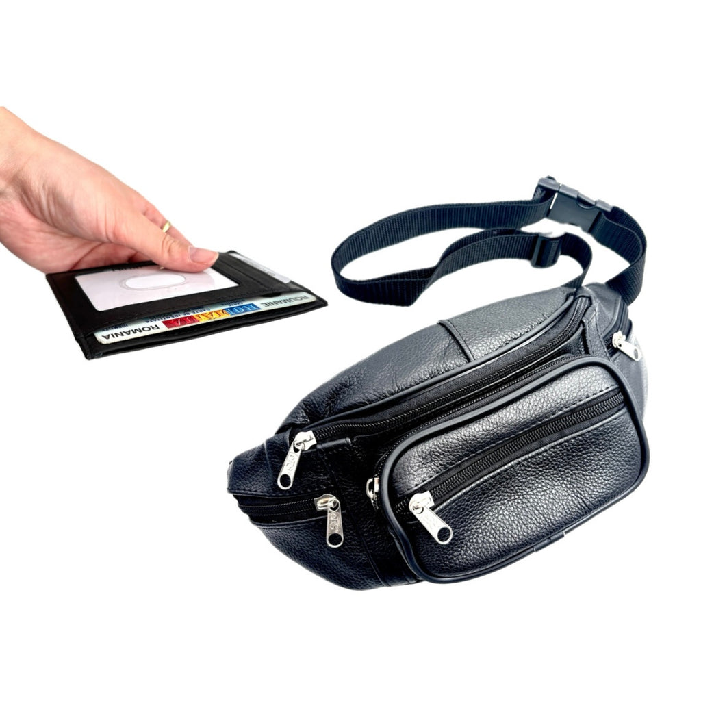 Set Borseta + portcard piele naturala