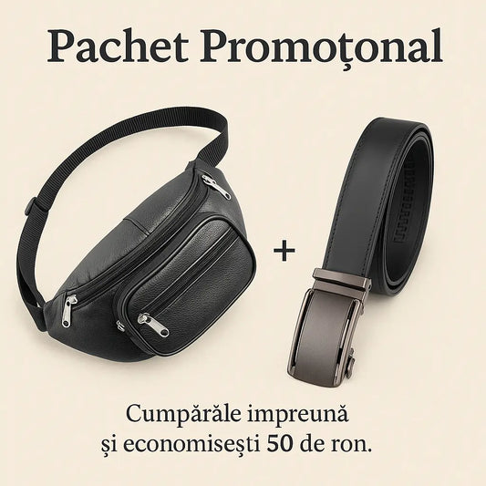 1+1 Curea Aventino Neagra + Borseta Ravo Piele Naturala