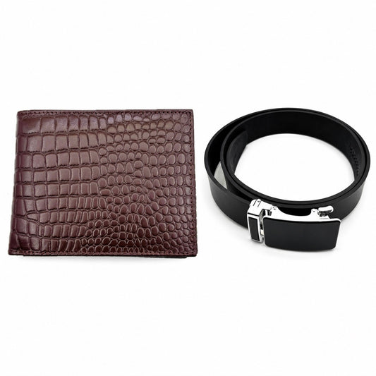 Set curea Nero+ Portofel Obsidian Maro