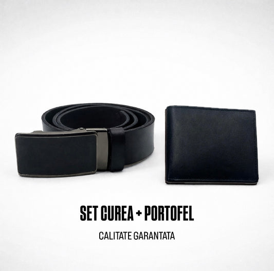 Set Portofel Ascend Negru + Curea Azuro Neagra