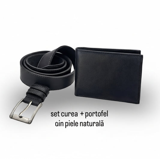 Set Portofel Ascend Negru + Curea Abi Neagra