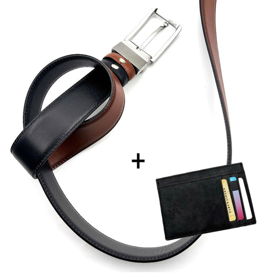 Curea Belaro Reversibila 2in1 maro/negru+ portcard cadou