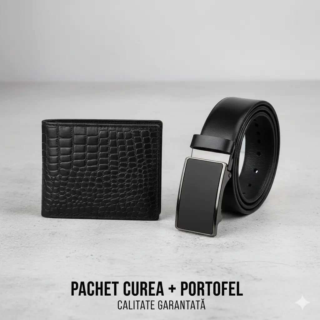 Set Portofel Obsidian + Curea Azuro Neagra