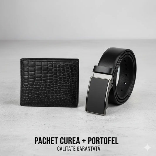 Set Portofel Obsidian + Curea Azuro Neagra